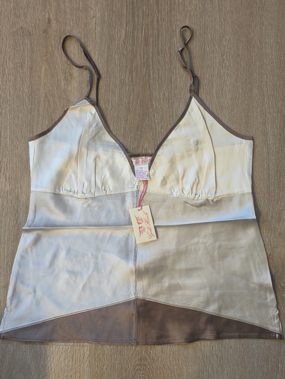 NWT 100% Silk Gold Hawk Silk Two-Tone Ivory & Brown Chemise Medium